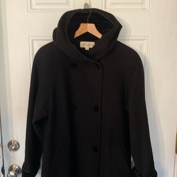 Vintage 80s Albert Nipon Double Breasted Wool and Velvet Hooded Coat - Picture 1 of 14